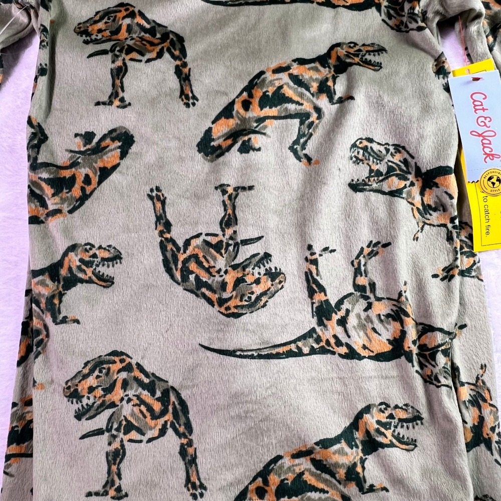 Cat & Jack Kids Olive Dinosaur T-Rex Snug Fit Pajama Set Size 14 NEW - Picture 4 of 8